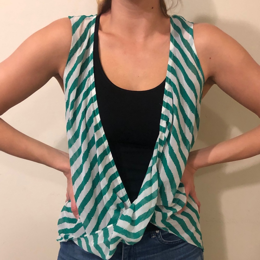 White and green stripes sheer vest